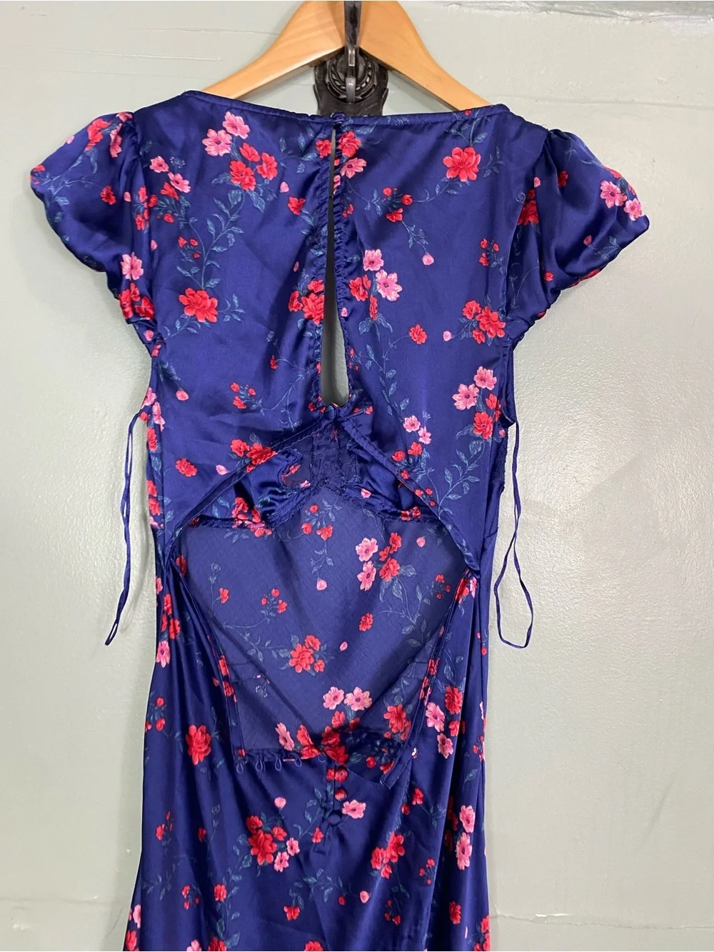 Free People Butterfly Babe‎ Maxi Dress Blue Floral Cut Out Medium